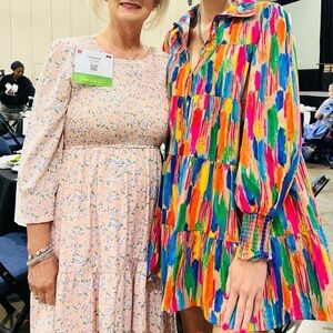 Peach Love California Multicolor Paint-Brush Print Long Sleeve Dress